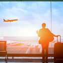 Traveler awaiting flight at the airport