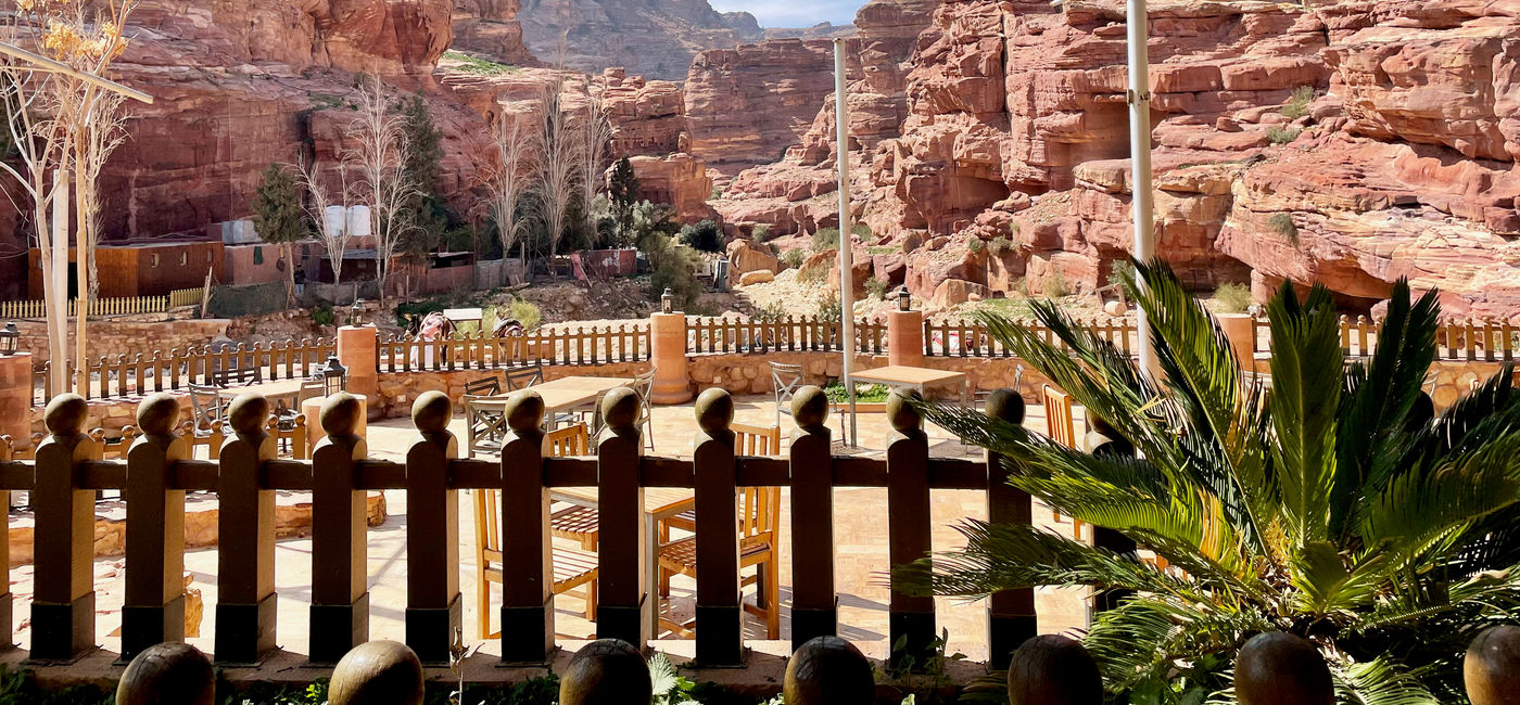 Image: Not your average restaurant patio view at The Basin in Petra. (Photo Credit: Bruce Parkinson)