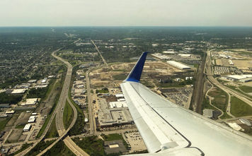 Aerial view from a United flight, just after takeoff from Cleveland Hopkins International Airport