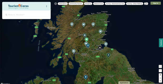 VisitScotland's Meaningful Travel Map, available on Tourism Cares' website. Tourism Cares, VisitScotland, meaningful travel map, travel technology
