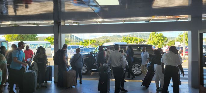 Caribbean airport travelers in Saint Lucia