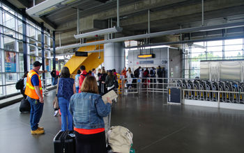 Passengers waiting at Seattle–Tacoma International Airport.