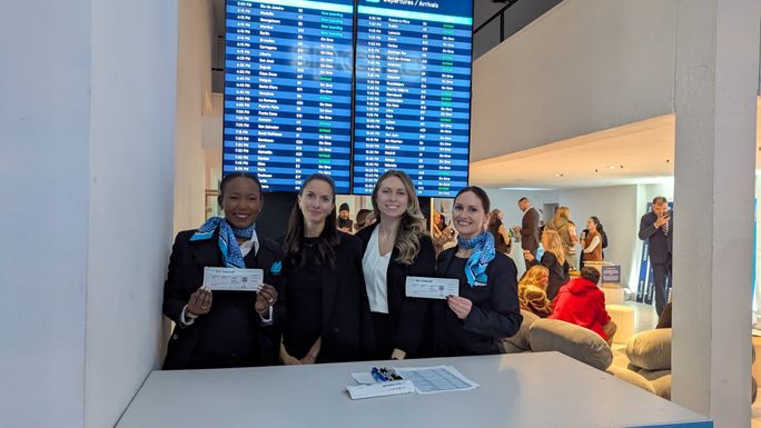 The event included a flight giveaway and a birthday cake. The event included a flight giveaway and a birthday cake.