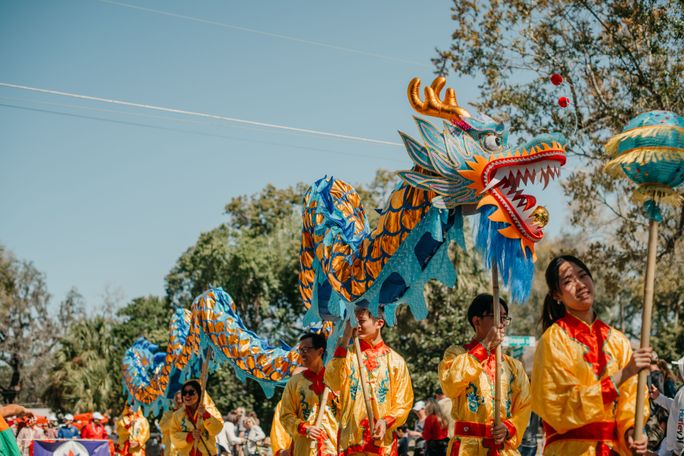 A dragon in the Central Florida Dragon Parade in Orlando, a Lunar New Year celebration. Visit Orlando, dragon, central florida, lunar new year, dragon parade