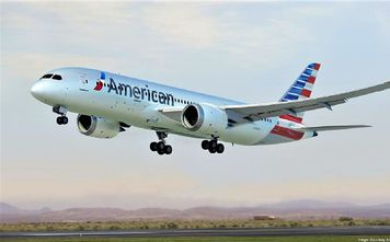 American Airlines plane in flight.