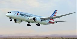 American Airlines plane in flight.