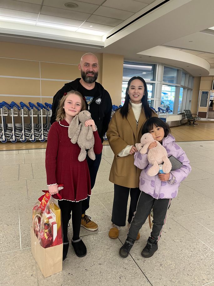 Joey Gibbs and his daughter meet the bunny’s young owner at YEG, a reunion arranged by WestJet. Joey Gibbs and his daughter meet the bunny’s young owner at YEG, a reunion arranged by WestJet.