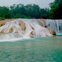 Cascadas de Agua Azul (Agua Azul Falls), a natural wonder of Chiapas. The green and blue colors are due to dissolved carbonate salts in the water.