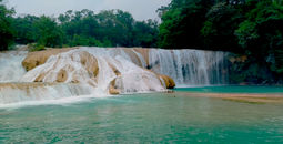 Cascadas de Agua Azul (Agua Azul Falls), a natural wonder of Chiapas. The green and blue colors are due to dissolved carbonate salts in the water.