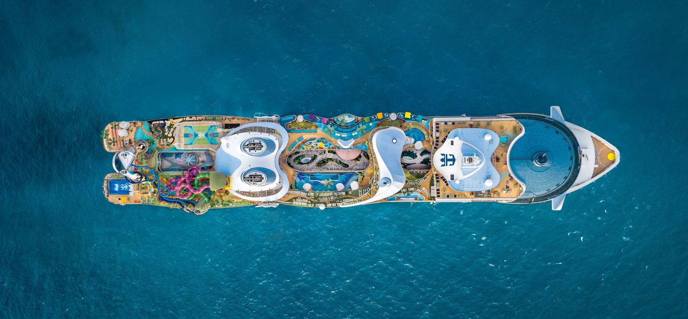 Image: Aerial view of an Icon Class ship. (Photo Credit: Royal Caribbean)