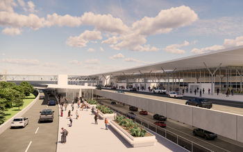 Rendering of new arrivals and departures hall at AUS