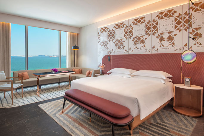 A King Sea View room inside the upcoming Andaz Doha. Hyatt, Andaz Doha, hotels in Doha, Doha hotels