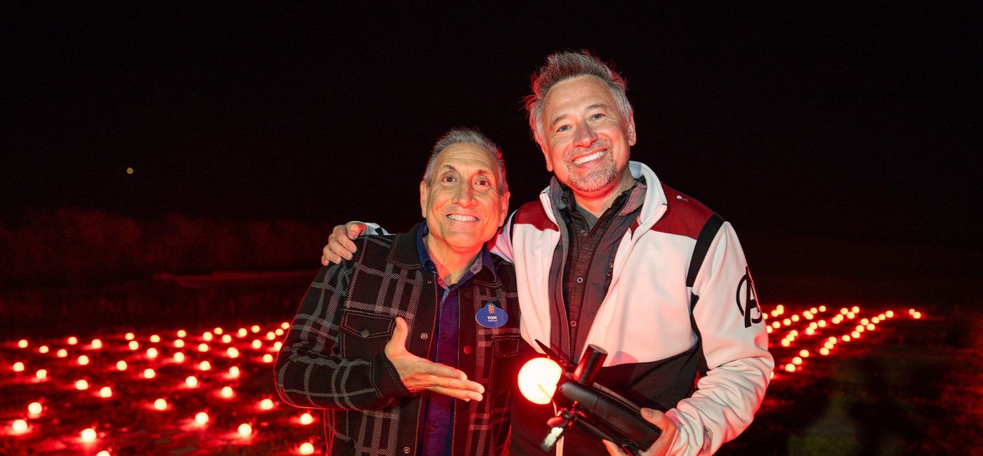 Image: Disney Live Entertainment Director of Creative Development Tom Vazzana and Show Director Tony Giordano showcase the 800 drones that will take to the skies this summer at Disney Springs. (Photo Credit: Sylvain Beche / Walt Disney World Resort)