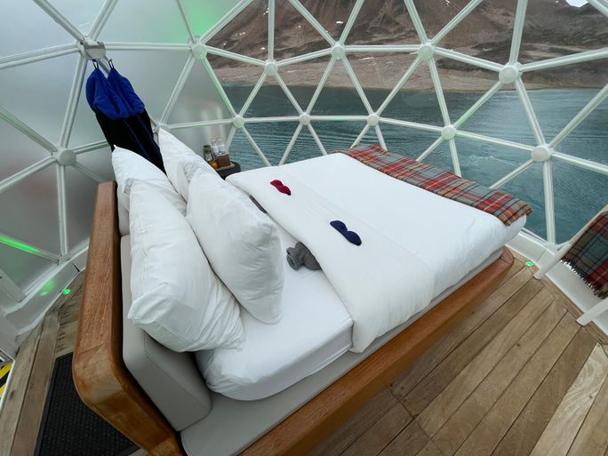 Interior view of one of the geodesic glass igloos on National Geographic Endurance