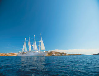 Windstar's Wind Star yacht in Mykonos, Greece. Windstar's Wind Star yacht in Mykonos, Greece.