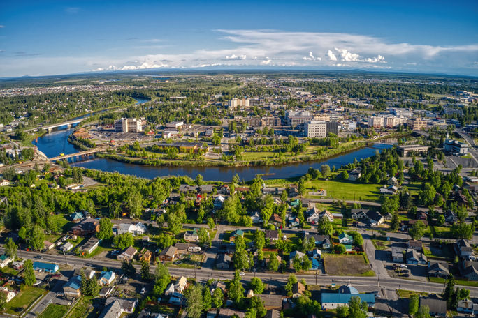 Aerial View of the Fairbanks, Alaska Skyline during Summer Aerial View of the Fairbanks, Alaska Skyline during Summer