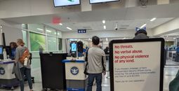 Airport, TSA warning sign, security line,
