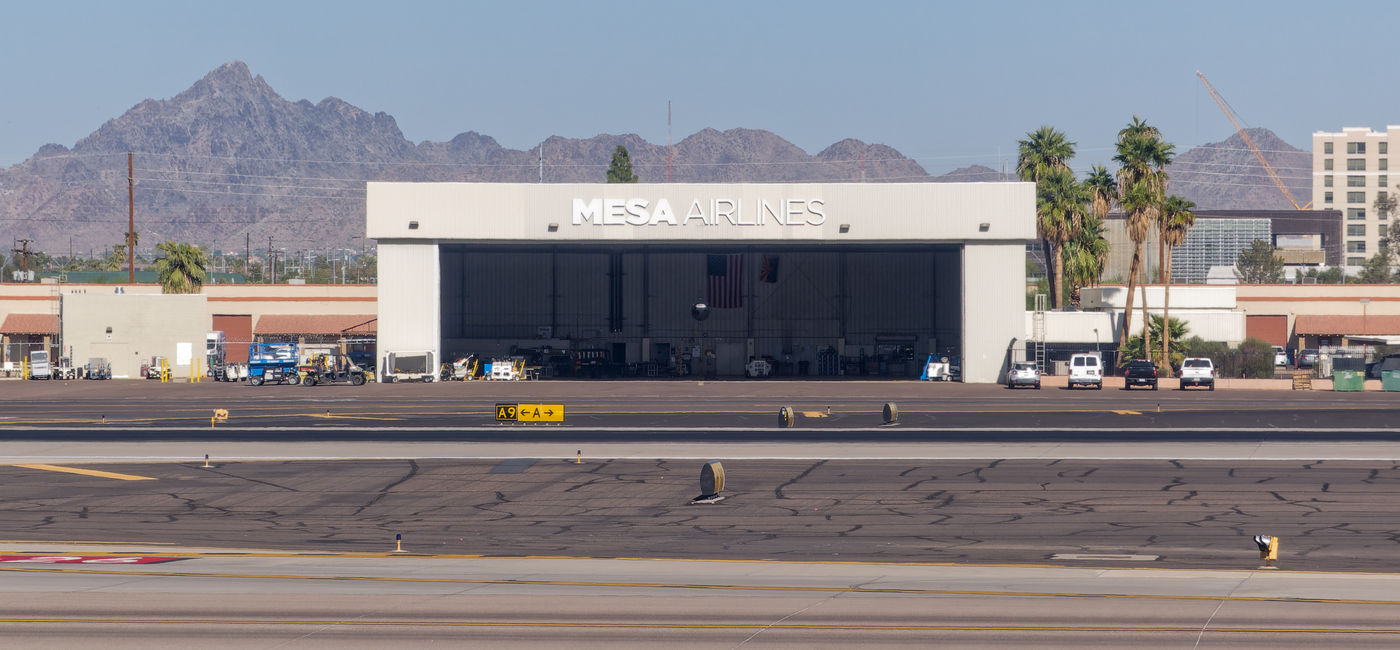Image: Mesa Airlines hanger. (Photo Credit: Rosemarie Mosteller / Adobe Stock)
