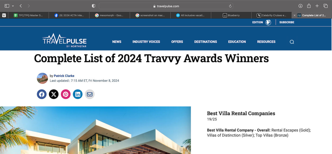 Image: Rental Escapes is celebrating its Gold win at the 2024 Travvy Awards. (Photo Credit: Bruce Parkinson)