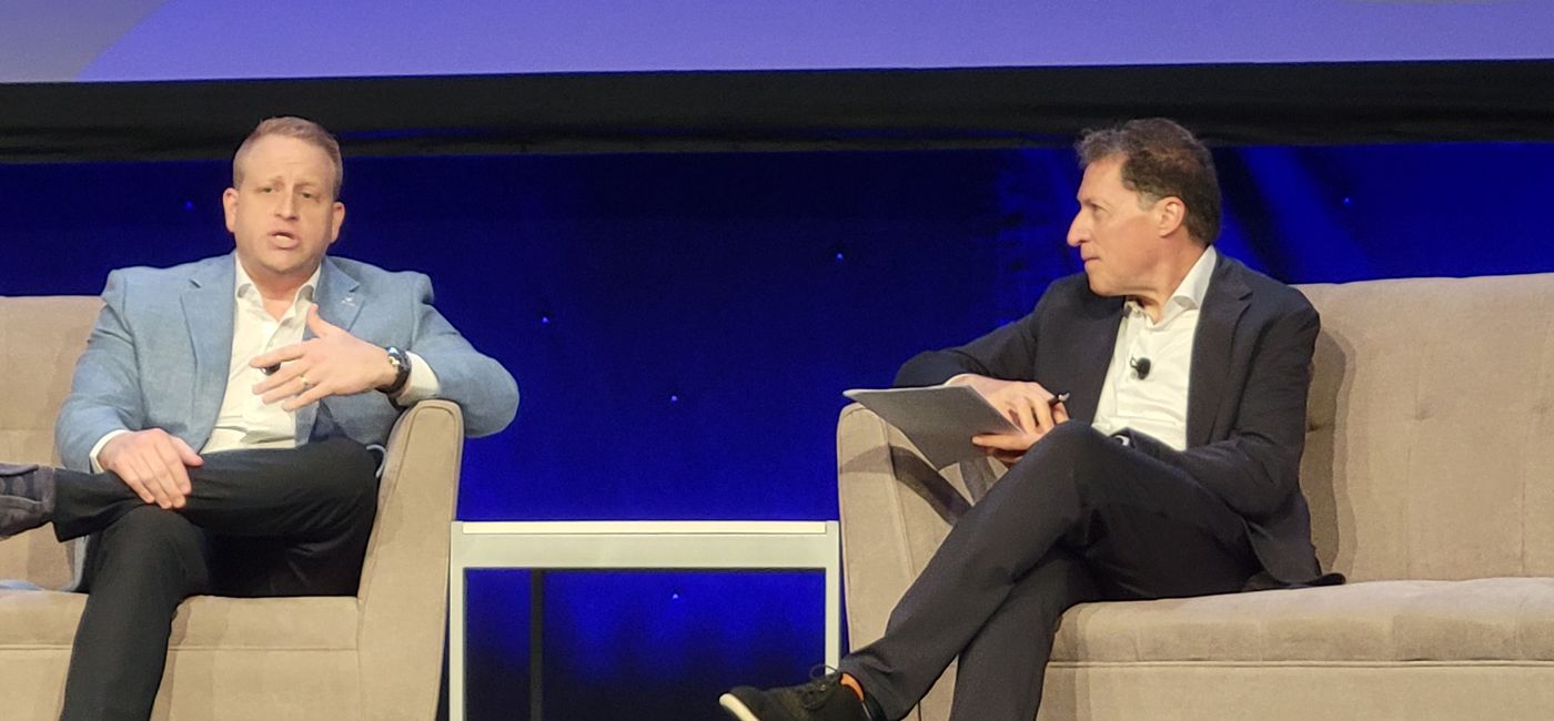 Image: “There are a lot of secular and demographic trends that are moving very favorably into travel and especially the cruise space.” – Jason Liberty (left) with Travel Weekly editor-in-chief Arnie Weissman. (Photo by Brian Major)