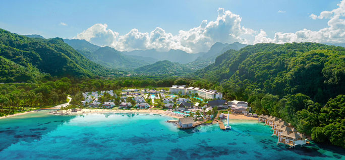 An aerial rendering of the upcoming Sandals Saint Vincent and The Grenadines Resort. Sandals Resorts, Sandals Saint Vincent and the Grenadines resort, resorts in St. Vincent, resorts in saint vincent, saint vincent resorts, St. Vincent resorts