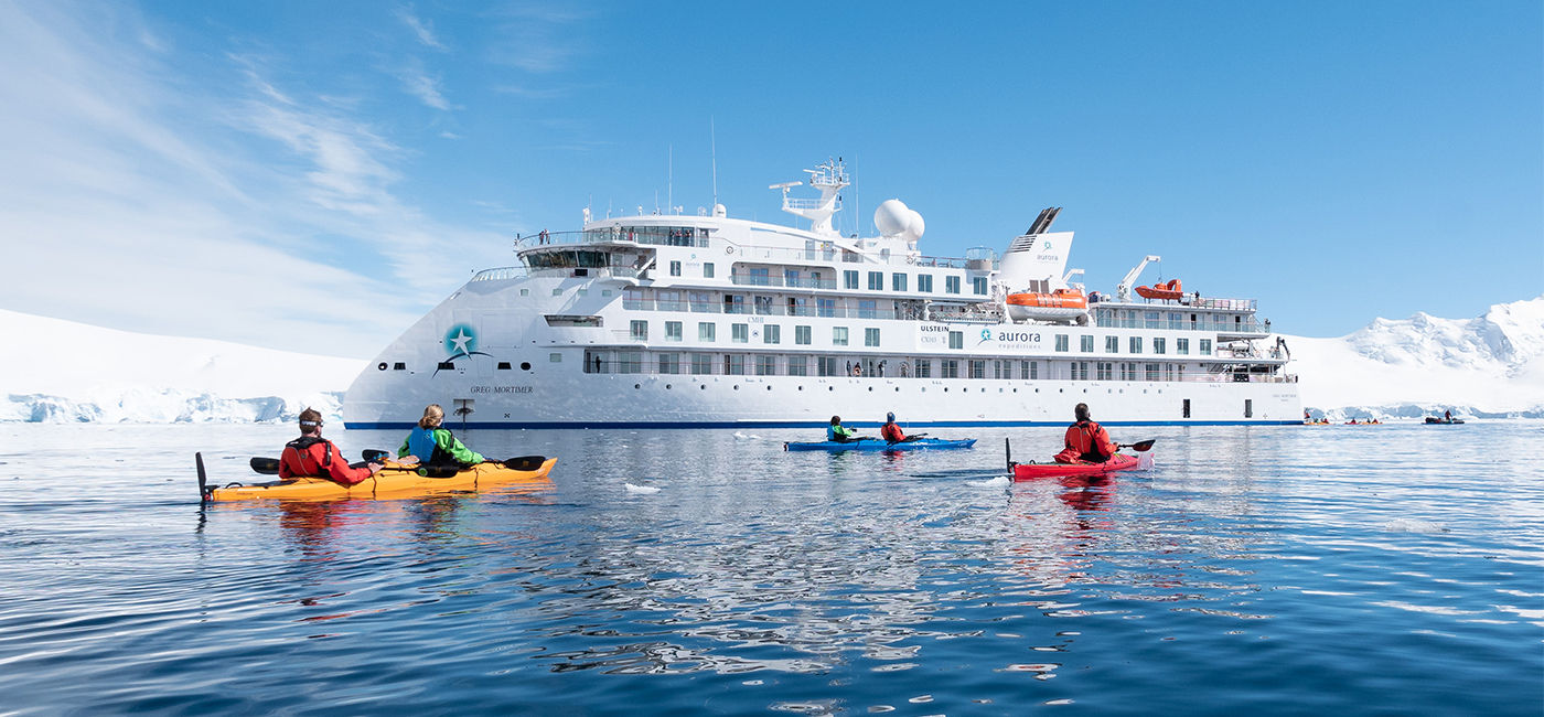 Image: Kayaking Port Lockroy (Photo Credit: Al Bakker/Aurora Expeditions)