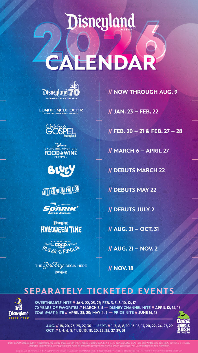 Disneyland Resort, Disneyland events, Disneyland festival, disneyland 2026 calendar