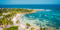 Aerial view of the Akumal Bay in Quintana Roo, Mexico.