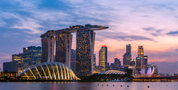 Singapore Marina Bay area and CBD district at dusk.