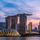 Singapore Marina Bay area and CBD district at dusk.