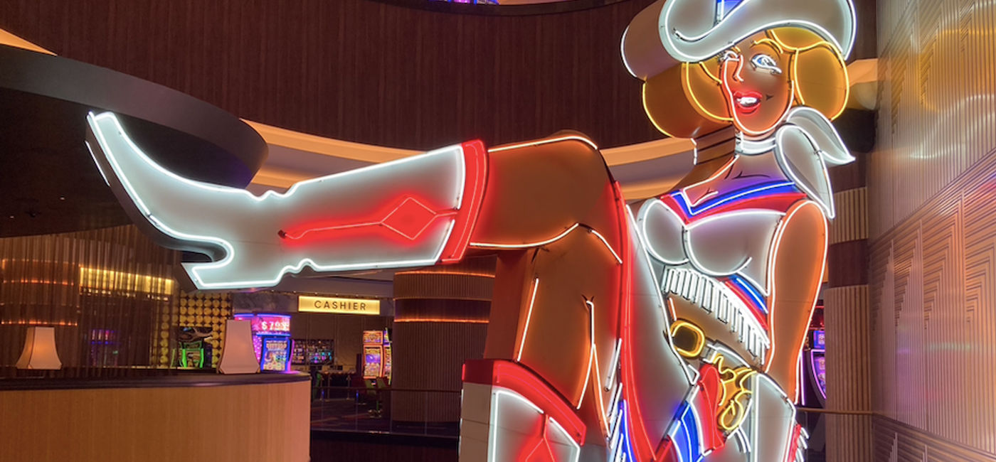 Image: Vegas Vickie hangs over the cocktail lounge at Circa Las Vegas. (Photo Credit: TravelPulse Canada)