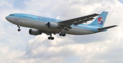Korean Air twin engine widebody approaching for landing