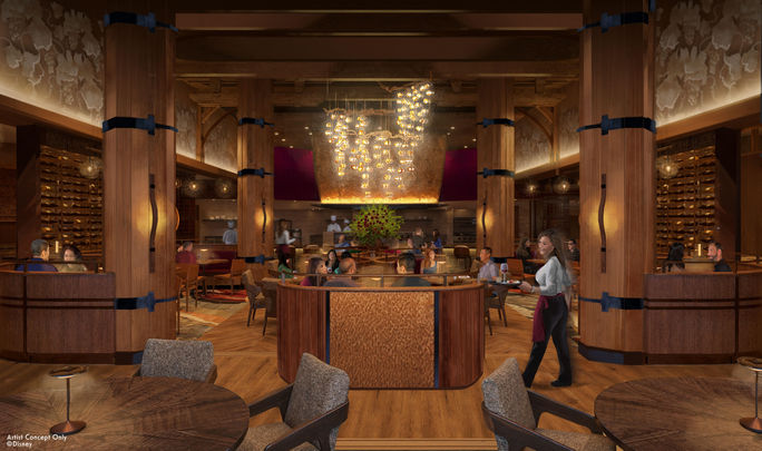 Die Darstellung der Neugestaltung des Napa Rose Restaurants im Disneyland Resort. Die Darstellung der Neugestaltung des Napa Rose Restaurants im Disneyland Resort.