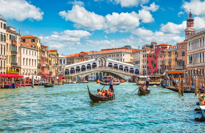 Bridge Rialto on Grand canal in Venice.
