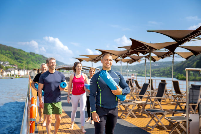 Getting ready for a yoga class on the Sun Deck.