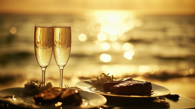 romance travel, luxury, beach, Champagne