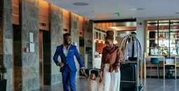 Black family at hotel, travel, travelers, 