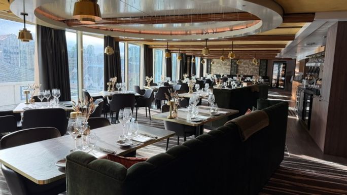 The dining room aboard Hurtigruten’s MS Trollsfjord, part of the line’s Signature fleet.
