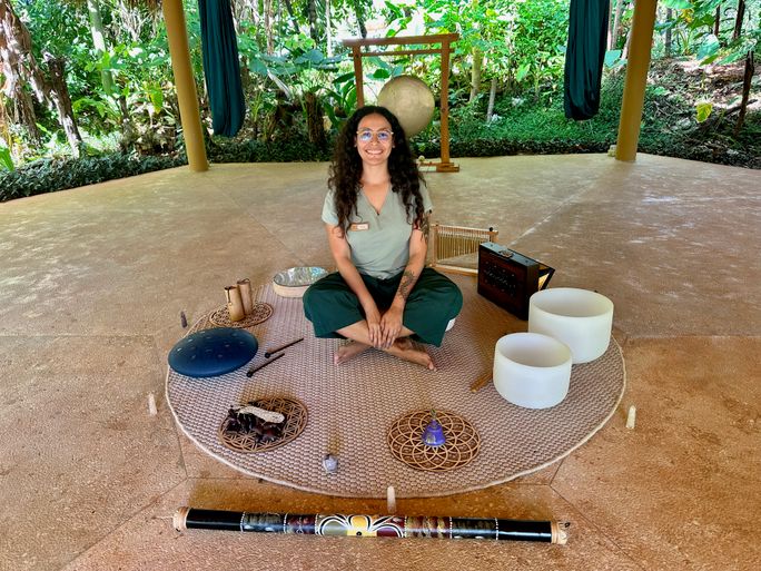 Aerial Sound healing with instructor Yosarah Aerial Sound healing with instructor Yosarah
