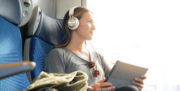 Woman traveling by train