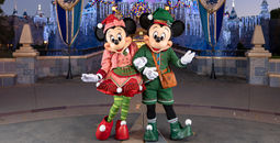Mickey Mouse and Minnie Mouse dressed in their new holiday attire at Disneyland, Anaheim California.