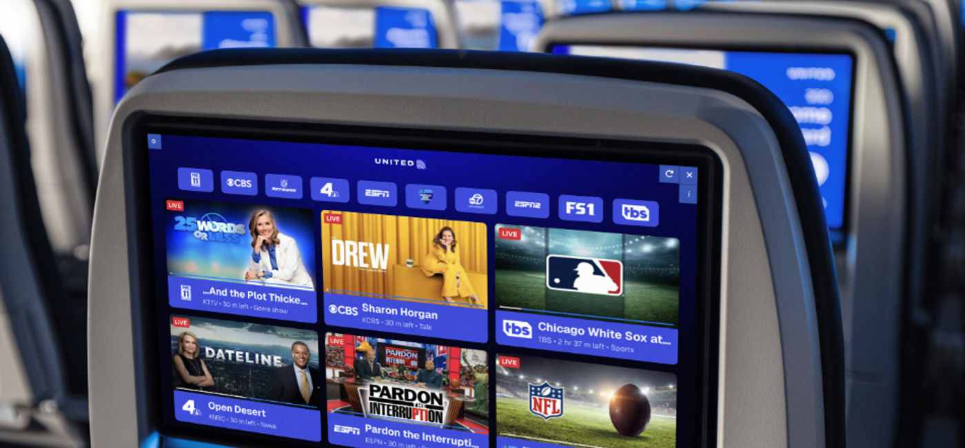 Image: United Airlines has added TBS to its onboard streaming lineup from DISH. (Photo Credit: United Airlines)