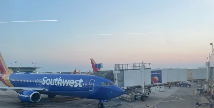 Southwest Airlines plane at William P Hobby Airport in Houston, Texas Southwest Airlines plane at William P Hobby Airport in Houston, Texas