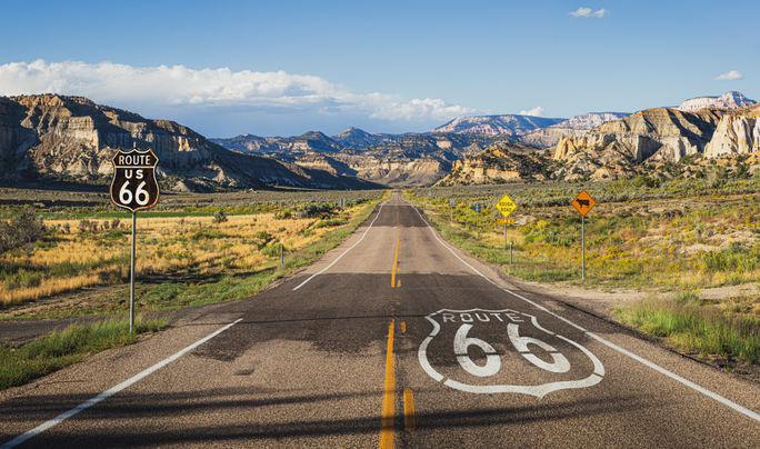 Scenic view of Route 66 in the American Southwest