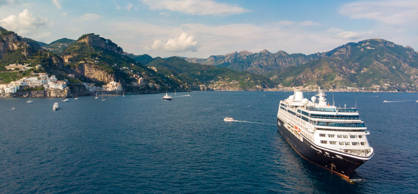 Image: Azamara ship in Amalfi, Italy. (Photo via Azamara)