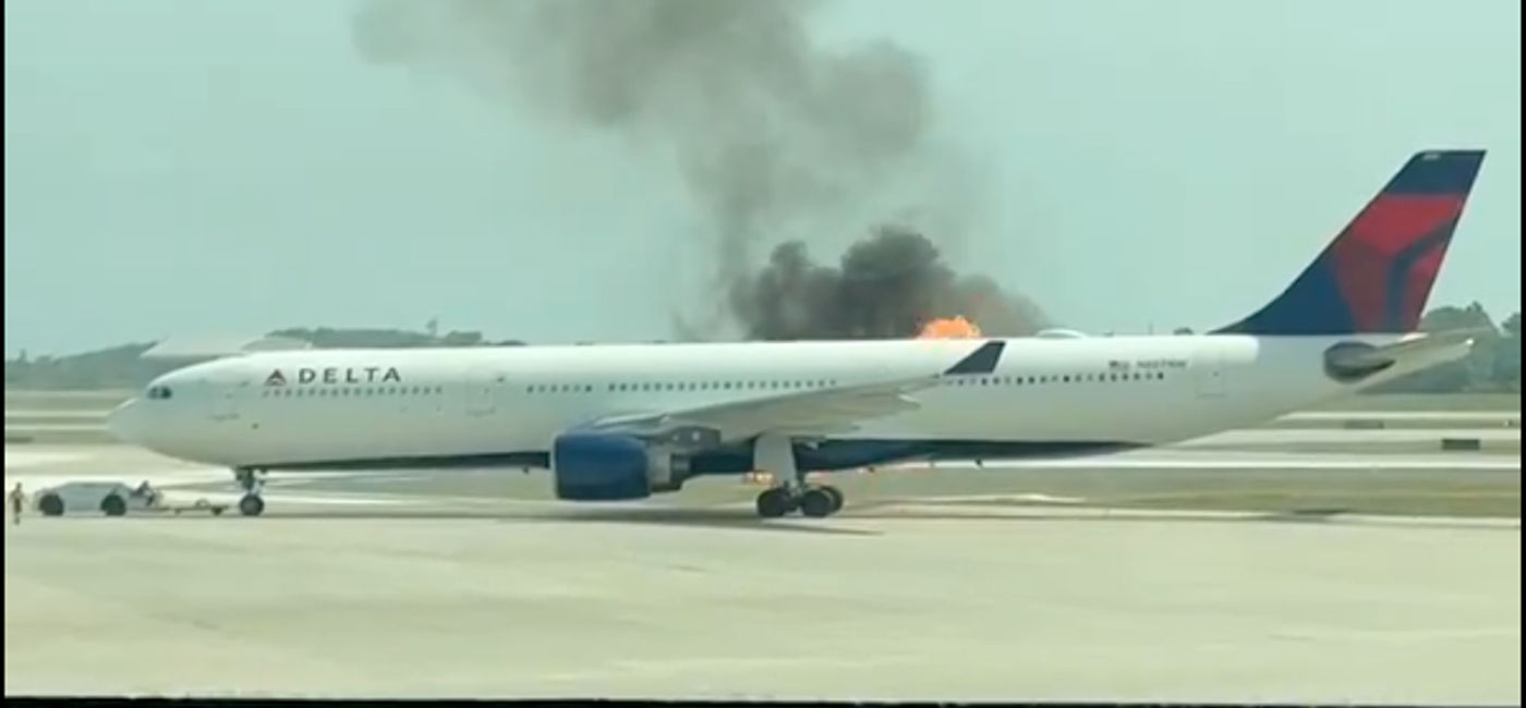 Image: Engine fire erupts on a Delta plane at Orlando International Airport on April 21, 2025. (Photo Credit: X / Dylan Wallace)