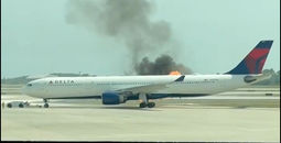 Engine fire erupts on a Delta plane at Orlando International Airport on April 21, 2025.