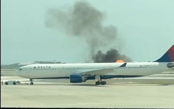 Engine fire erupts on a Delta plane at Orlando International Airport on April 21, 2025.