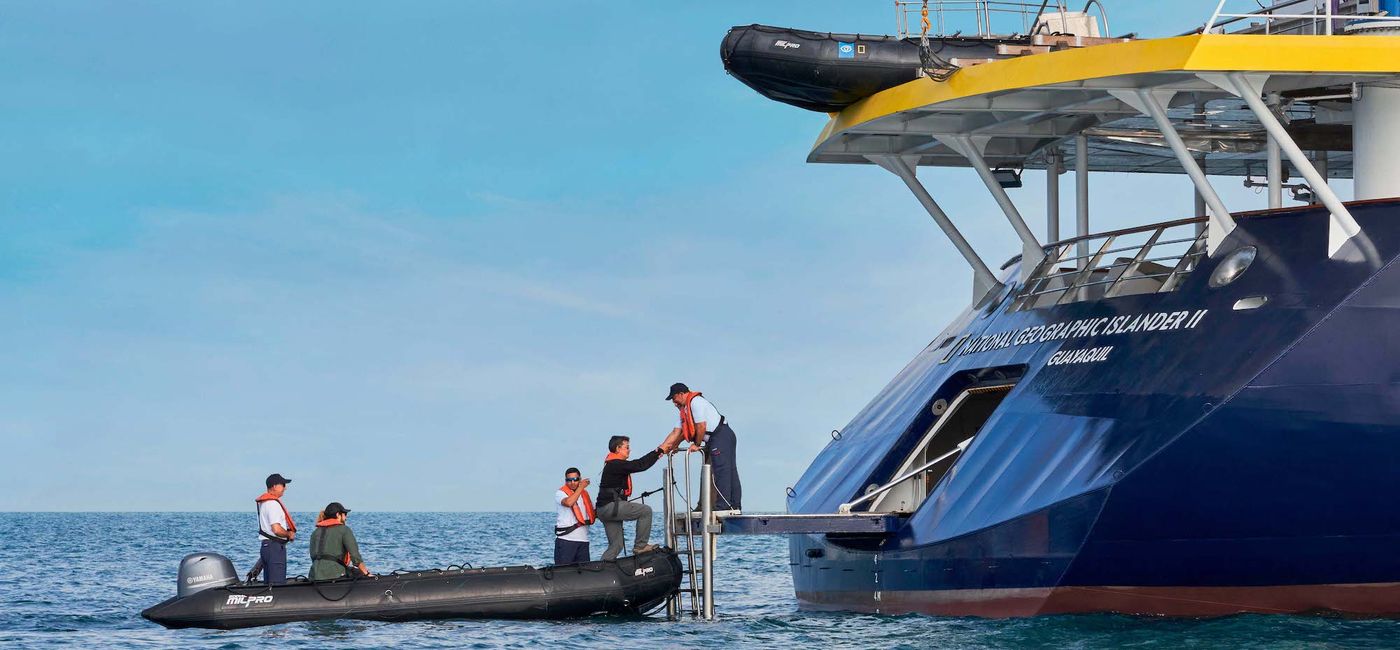 Image: Ship's marina and a Zodiac craft aboard Lindblad Expeditions' National Geographic Islander II. (photo via Lindblad Expeditions/credit: Marco Ricca)