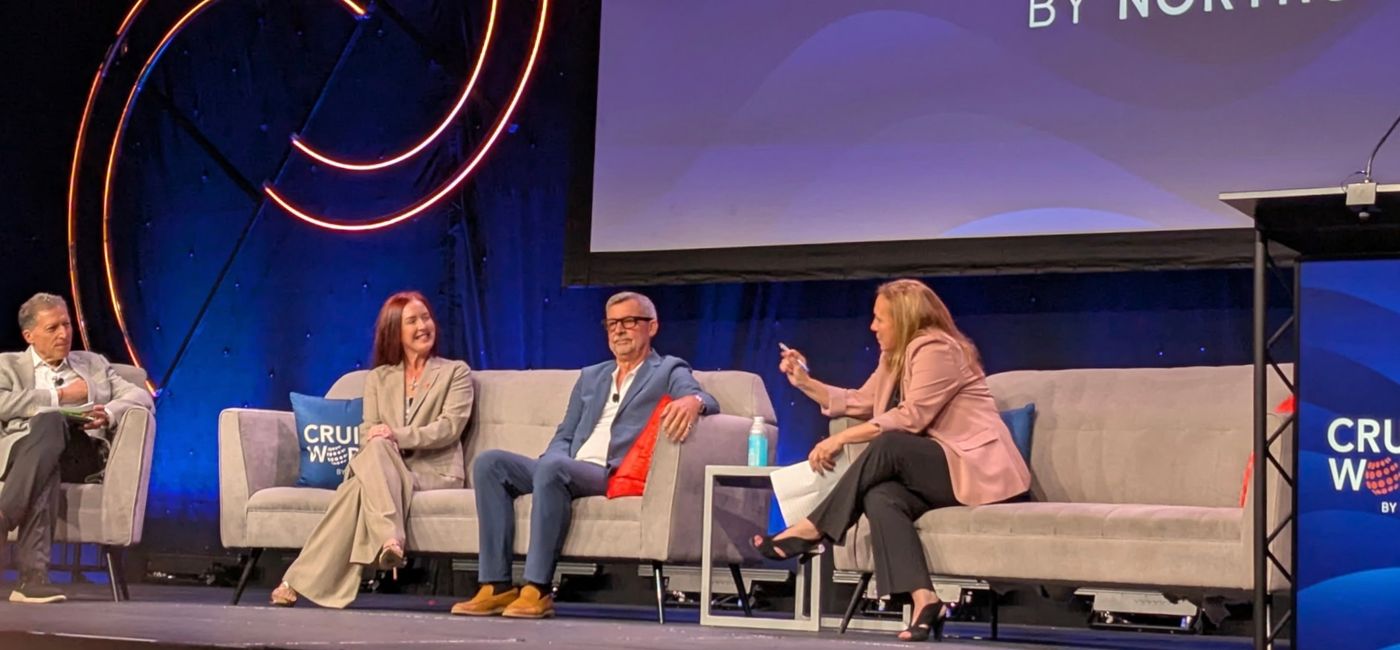 Image: Royal Caribbean President and CEO Michael Bayley and Laura Hodges Bethge, President of Celebrity Cruises, spoke today at CruiseWorld in Florida. (Photo Credit: Photo by Eric Bowman)